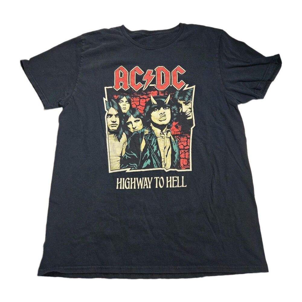 ​Vintage AC/DC Highway To Hell T-Shirt Mens M Faded Black Hard Rock Band Tee